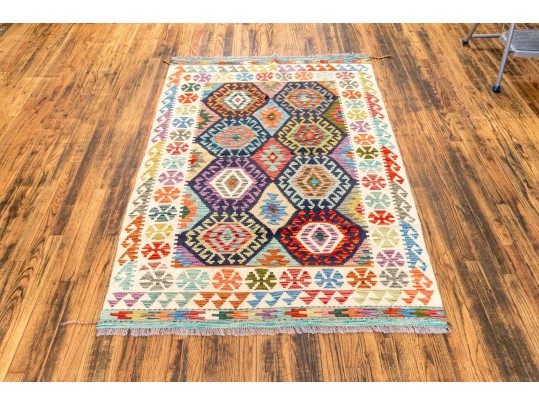 Hand Woven Wool Pakistan Kazak Carpet, 4' X 6', New