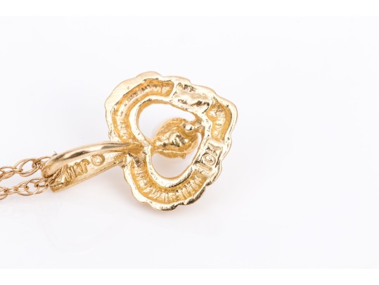 10k Yellow Gold Diminutive Cultured Pearl Set Heart Pendant, With Chain