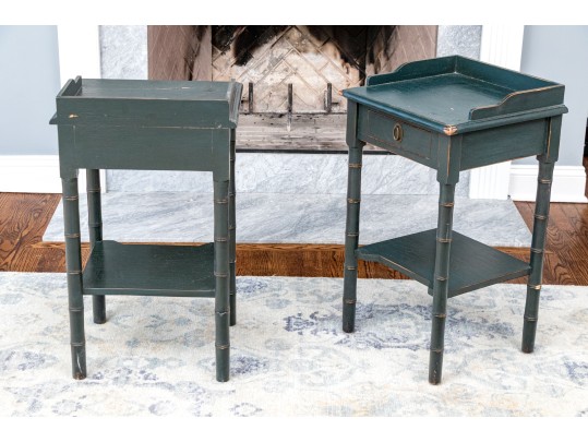 Chic Pair Of Chinoisserie Faux Bamboo Carved Side Tables
