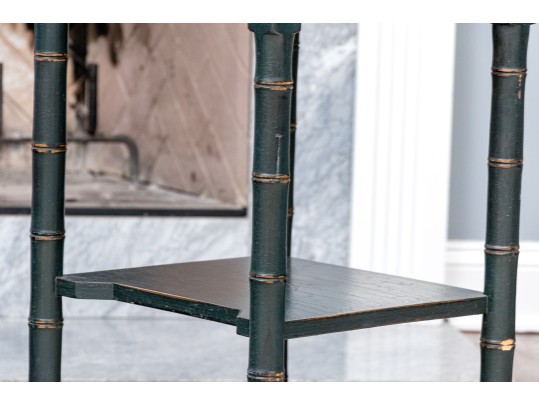 Chic Pair Of Chinoisserie Faux Bamboo Carved Side Tables