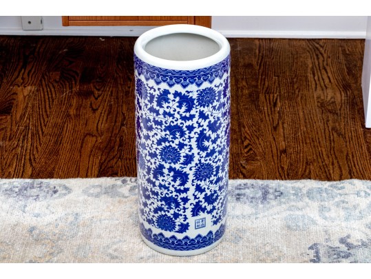 Chinese Blue And White Umbrella Stand, 20th C. 