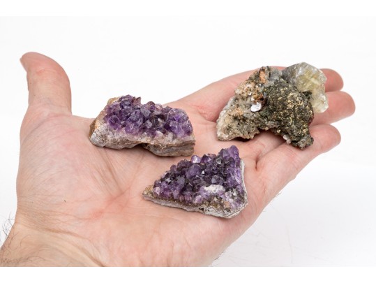 Amethyst With Chalcopyrite And Calcite Samples, 0.25 Lbs.