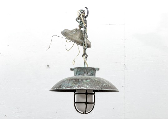 Pair Of Heavy Brass Urban Archaeology NY Nautical Pendant Lights