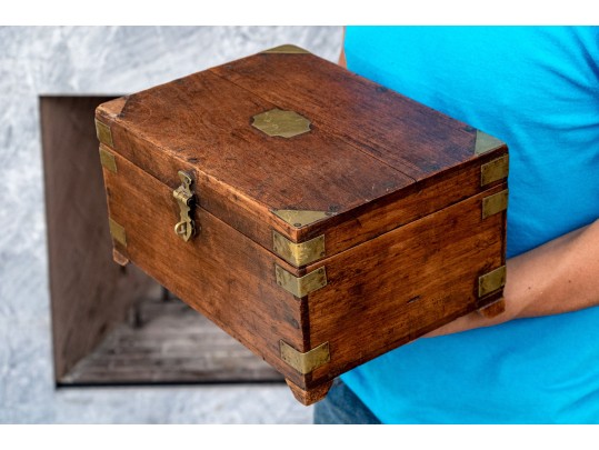 Antique Campaign Style Brass Mounted Footed Chest