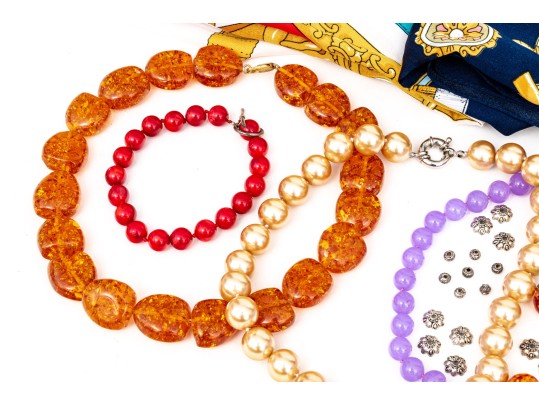 Collection Of Assorted Costume Jewelry Pieces And Scarves
