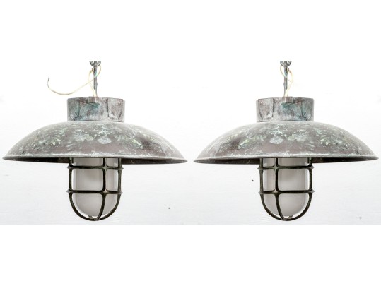 Pair Of Heavy Brass Urban Archaeology NY Nautical Pendant Lights