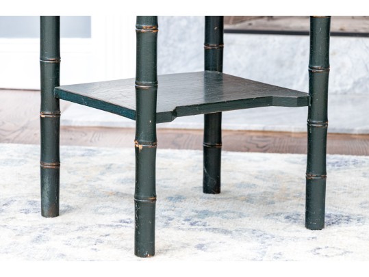 Chic Pair Of Chinoisserie Faux Bamboo Carved Side Tables