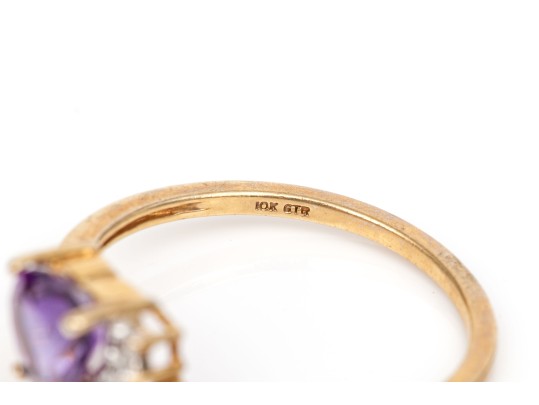 10k Yellow Gold Purple Amethyst Heart Ring, Size 7-