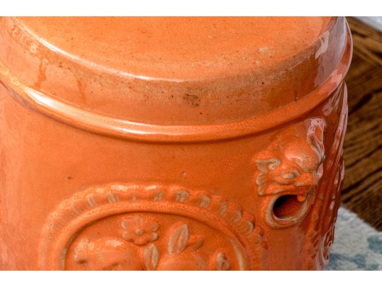 Vibrant Orange Pair Of Chinese Ceramic Garden Stools