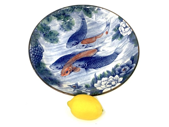 Large Japanese Sun Ceramics Toyo Koi Fish Ceramic Bowl