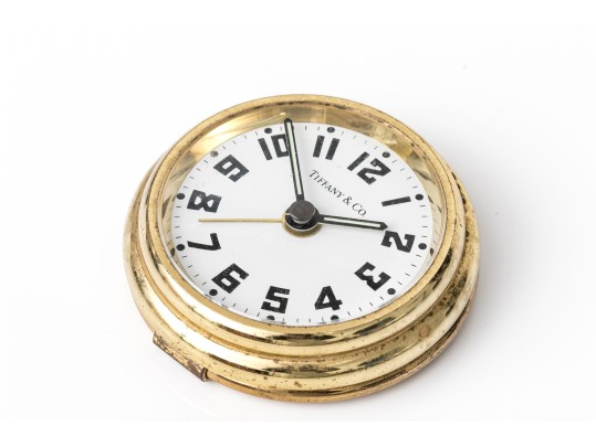 Tiffany & Co. Round Gold Tone Travel Alarm Clock