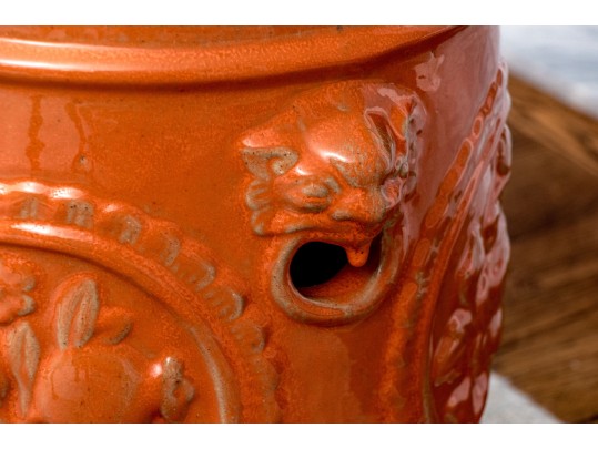 Vibrant Orange Pair Of Chinese Ceramic Garden Stools