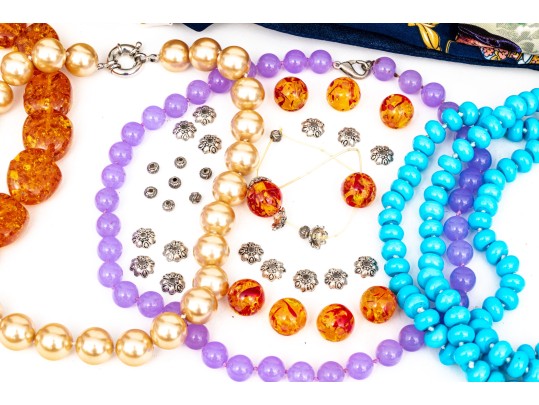 Collection Of Assorted Costume Jewelry Pieces And Scarves