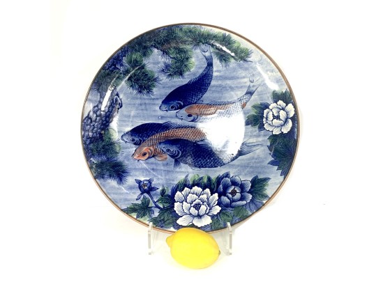 Large Japanese Sun Ceramics Toyo Koi Fish Charger, 16 1/2