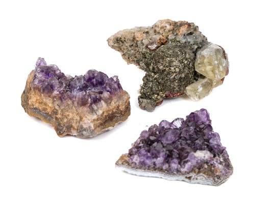 Amethyst With Chalcopyrite And Calcite Samples, 0.25 Lbs.
