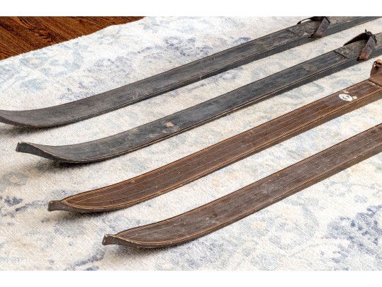 Two Pairs Of Vintage Wooden Downhill Skis