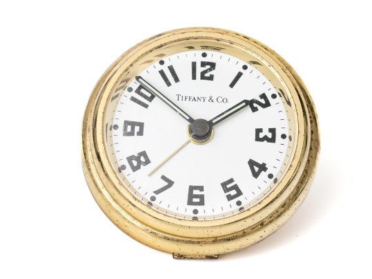 Tiffany & Co. Round Gold Tone Travel Alarm Clock
