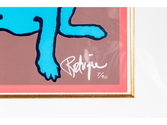 George Rodrigue (American [LA], 1944-2013) Ltd. Ed. Silkscreen On Paper, Blue Dogs And Cow Skull