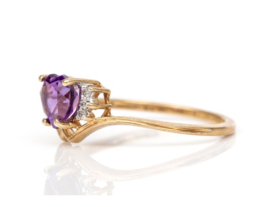 10k Yellow Gold Purple Amethyst Heart Ring, Size 7-