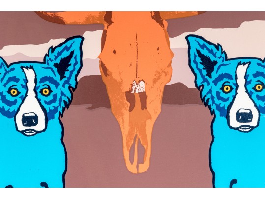 George Rodrigue (American [LA], 1944-2013) Ltd. Ed. Silkscreen On Paper, Blue Dogs And Cow Skull