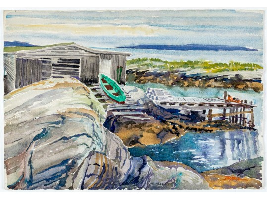 William L. Drake (1929-2019) Watercolor On Paper - Shoreline Landscape