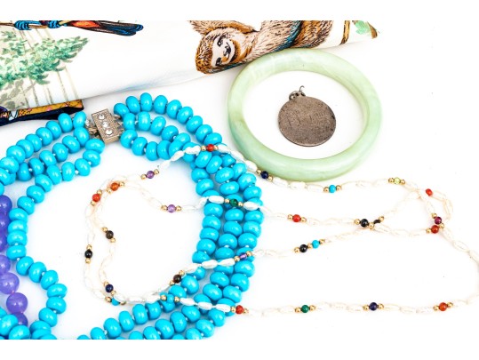 Collection Of Assorted Costume Jewelry Pieces And Scarves