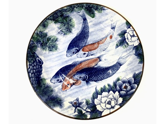 Large Japanese Sun Ceramics Toyo Koi Fish Ceramic Bowl