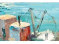 E. Veret Signed Oil On Canvas, Ship Docked In A Harbor