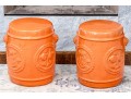 Vibrant Orange Pair Of Chinese Ceramic Garden Stools