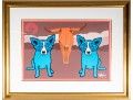 George Rodrigue (American [LA], 1944-2013) Ltd. Ed. Silkscreen On Paper, Blue Dogs And Cow Skull