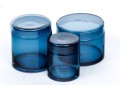 Suite Of Three Crate & Barrel Hand-Made Azure Glass Lidded Canisters