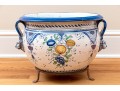 Italian Hand-Painted Ceramic Jardiniere With Brass Stand