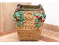 Vintage Faux Wicker Glazed Ceramic Jardiniere