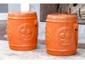 Vibrant Orange Pair Of Chinese Ceramic Garden Stools