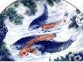 Large Japanese Sun Ceramics Toyo Koi Fish Ceramic Bowl