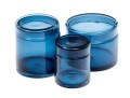 Suite Of Three Crate & Barrel Hand-Made Azure Glass Lidded Canisters