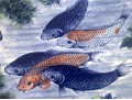Large Japanese Sun Ceramics Toyo Koi Fish Ceramic Charger, 14 1/4