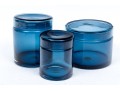 Suite Of Three Crate & Barrel Hand-Made Azure Glass Lidded Canisters