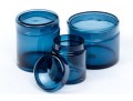 Suite Of Three Crate & Barrel Hand-Made Azure Glass Lidded Canisters
