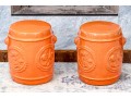 Vibrant Orange Pair Of Chinese Ceramic Garden Stools