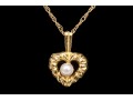 10k Yellow Gold Diminutive Cultured Pearl Set Heart Pendant, With Chain