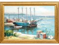 E. Veret Signed Oil On Canvas, Ship Docked In A Harbor