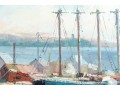 E. Veret Signed Oil On Canvas, Ship Docked In A Harbor