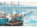 E. Veret Signed Oil On Canvas, Ship Docked In A Harbor