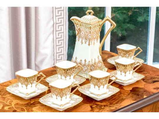 Japanese Nippon Hand-painted Porcelain Coffee Service For Six