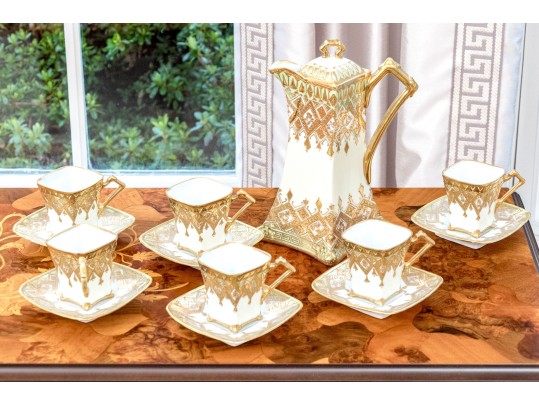 Japanese Nippon Hand-painted Porcelain Coffee Service For Six