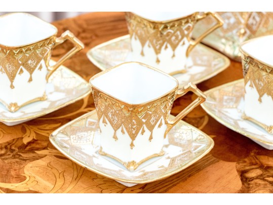 Japanese Nippon Hand-painted Porcelain Coffee Service For Six