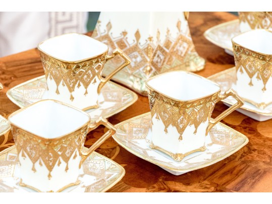 Japanese Nippon Hand-painted Porcelain Coffee Service For Six