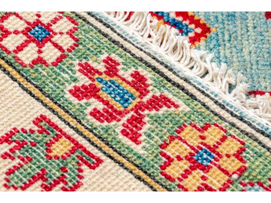 Hand Knotted Wool Pakistan Kazak Room Size Carpet, 6'-6