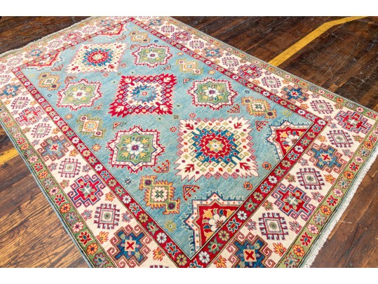 Hand Knotted Wool Pakistan Kazak Room Size Carpet, 6'-6
